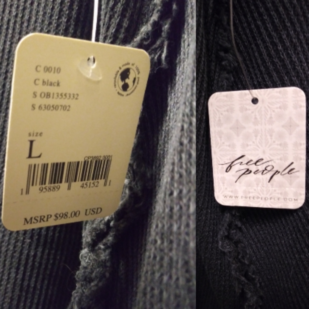 Free People Asher Thermal Knit Vneck Top Black NWT - Picture 11 of 13